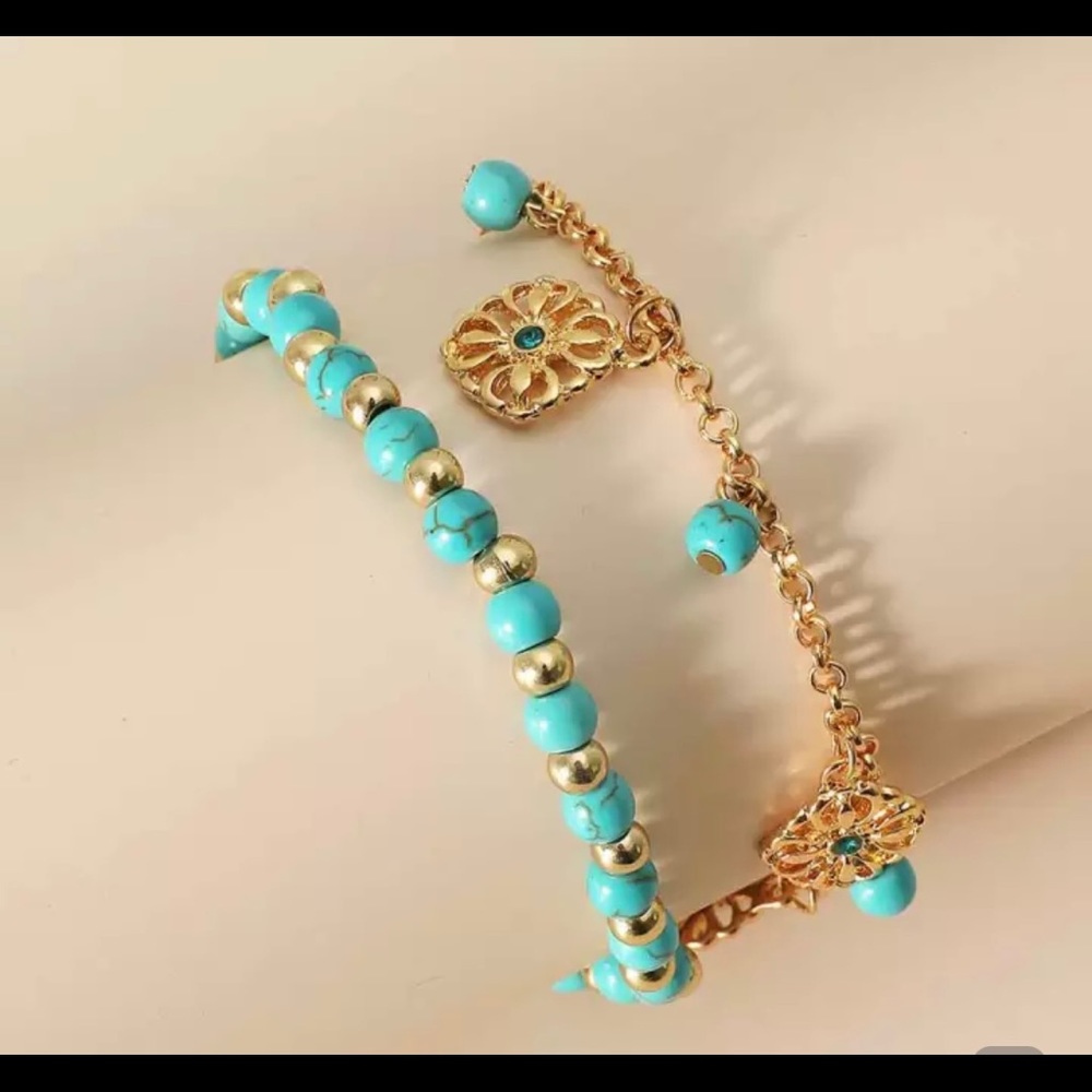 Turquoise and gold anklet set - new in package!